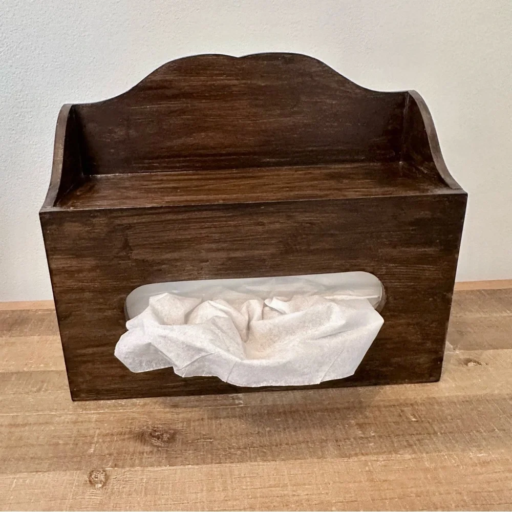 Vintage Primitive Rustic Wooden Rectangular Tissue Box Cover Wall Holder Rare